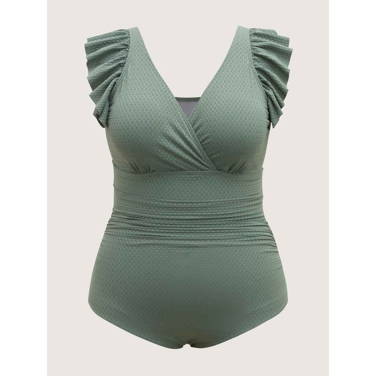Plus Size Textured Ruffled Solid One-Piece Swimsuit Women's Swimwear Greenbean Beach Texture Curve Bathing Suits High stretch One Pieces BloomChic 30/6X Product Image