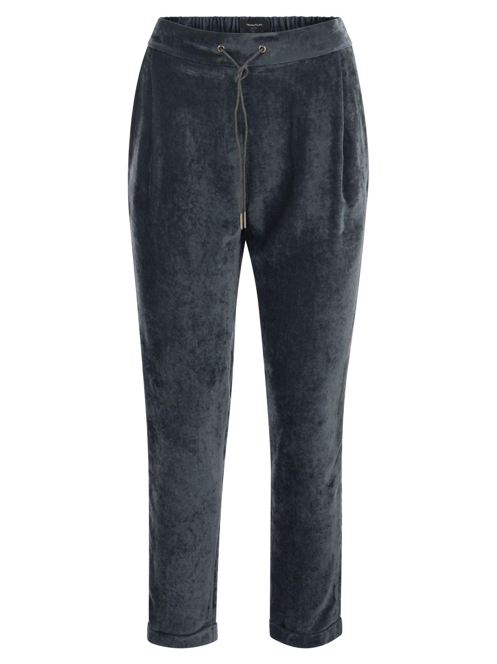 FABIANA FILIPPI Viscose Trousers With Elastic In Peacock Blue Product Image