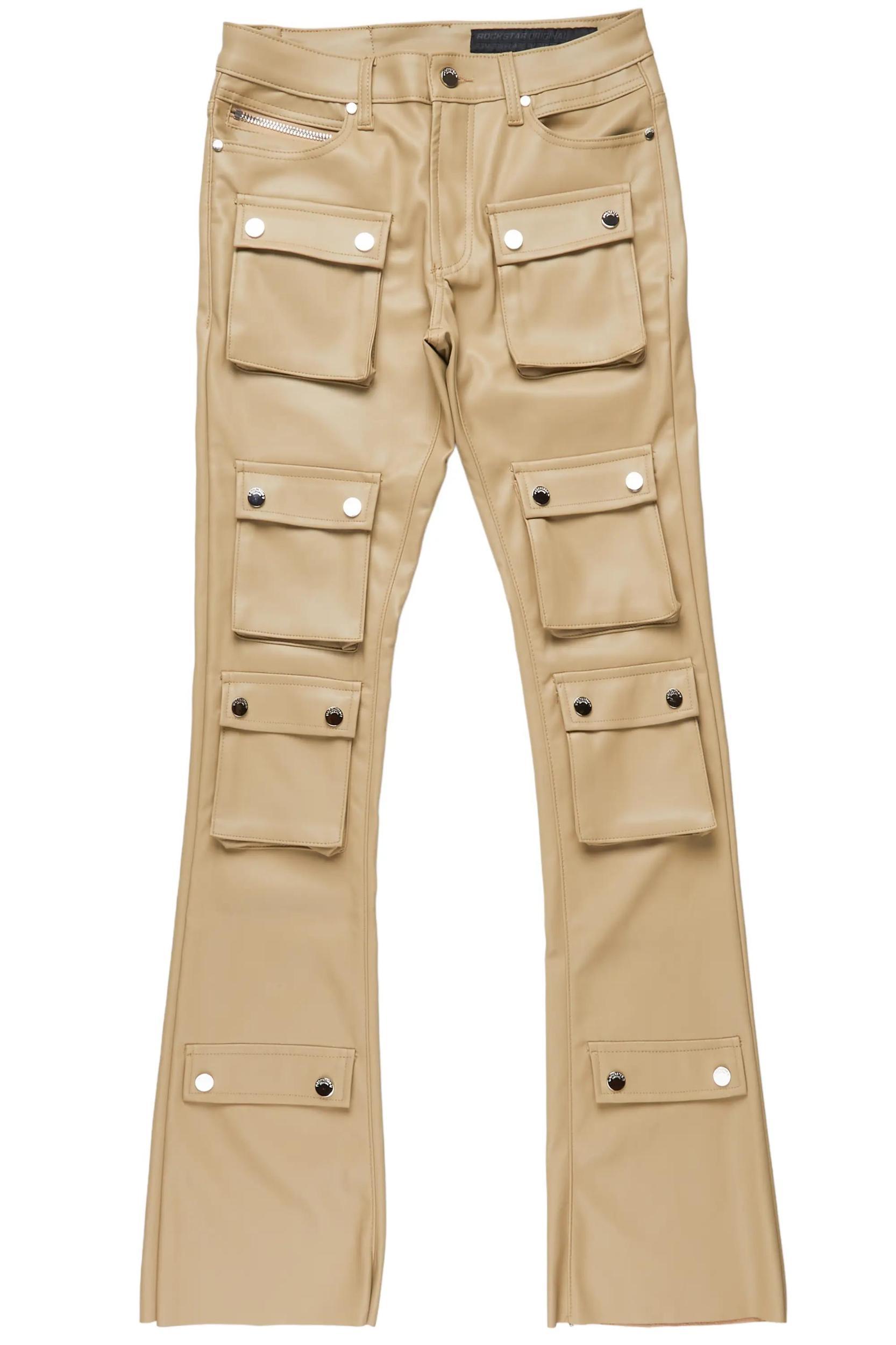 Remi Beige Faux Leather Stacked Flare Jean Male Product Image