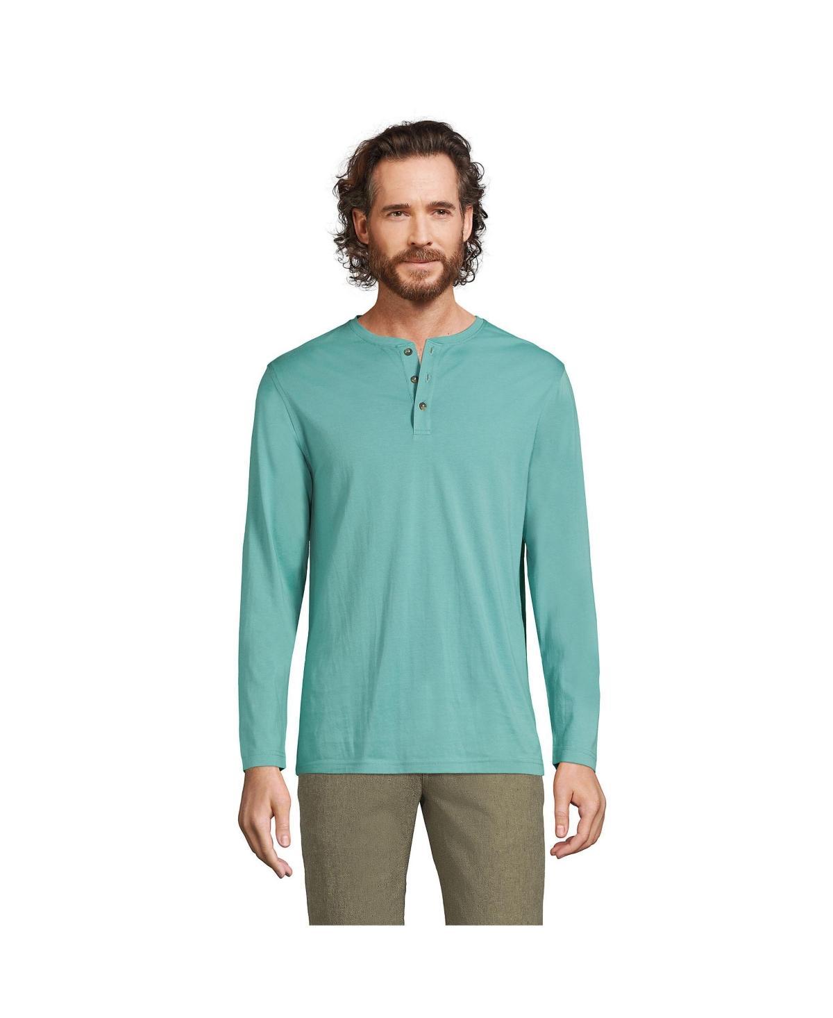 Men's Lands' End Long Sleeve Supima Jersey Henley Top, Size: Large, Radiant Blue Product Image