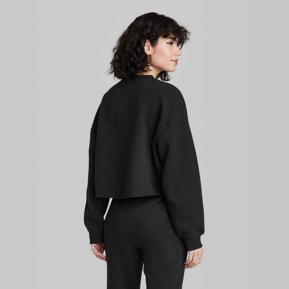 Women's Cropped Sweatshirt - Wild Fable™ Navy Blue XS: Crew Neck, Long Sleeve, Fleece Pullover Product Image