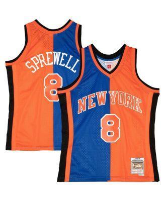 Men's Mitchell & Ness Latrell Sprewell Blue/Orange New York Knicks Hardwood Classics 1998-99 Split Swingman Jersey, Size: Small Product Image