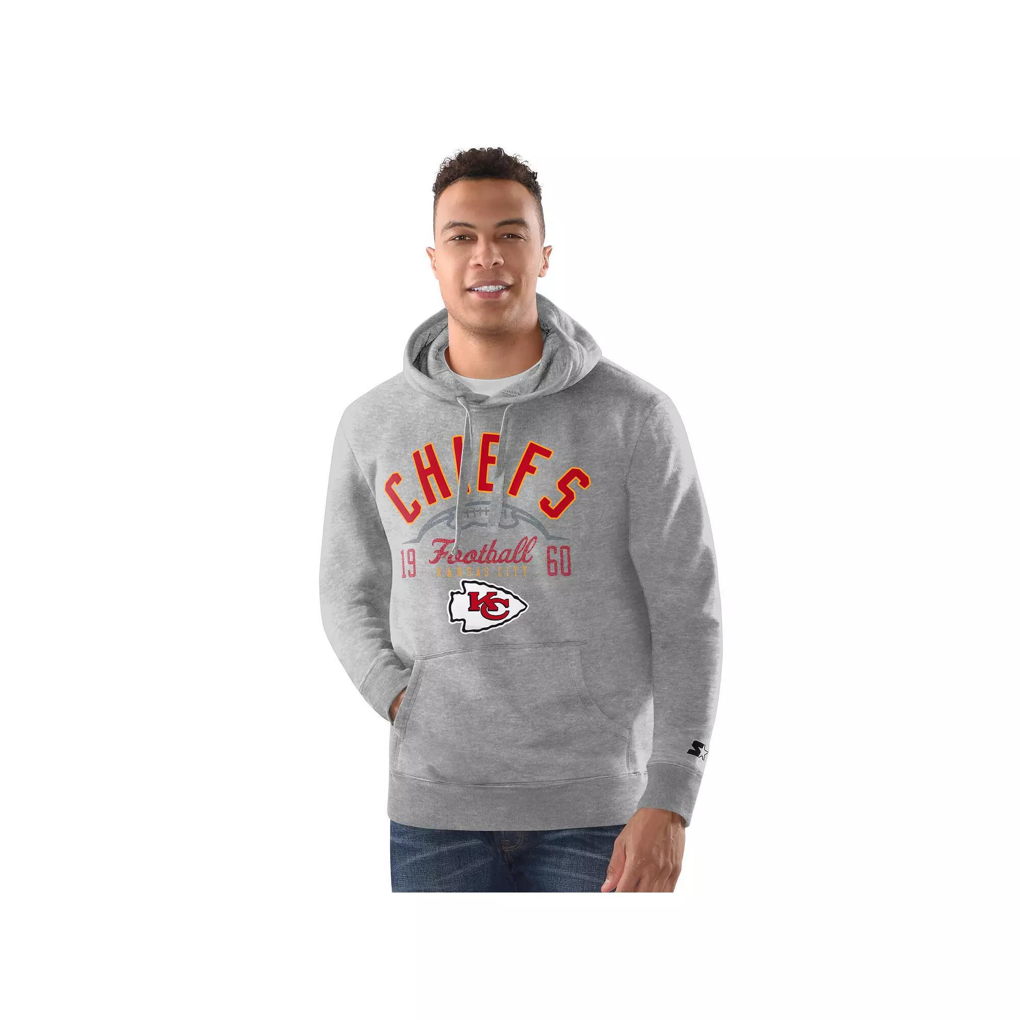 Men's Starter  Heather Gray Kansas City Chiefs Pullover Hoodie, Size: Large, Grey Product Image