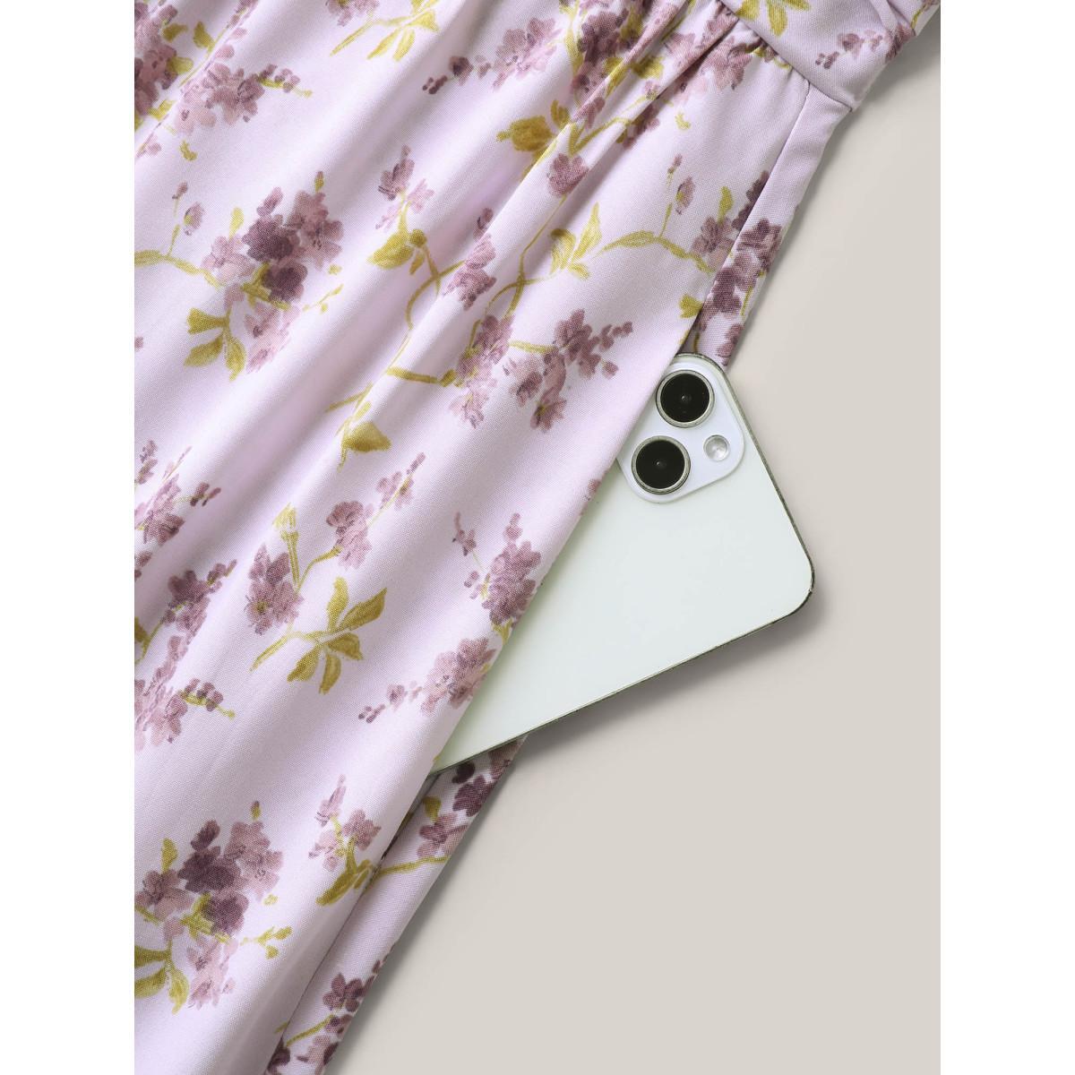 Plus Size Ditsy Floral Print Pleated Tiered Maxi Dress Lilac Women Round Neck Sleeveless Curvy BloomChic 26/4X Product Image