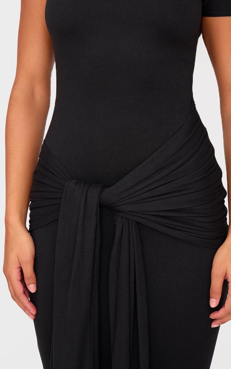 Black Double Contour Boat Neck Wrap Maxi Dress Product Image