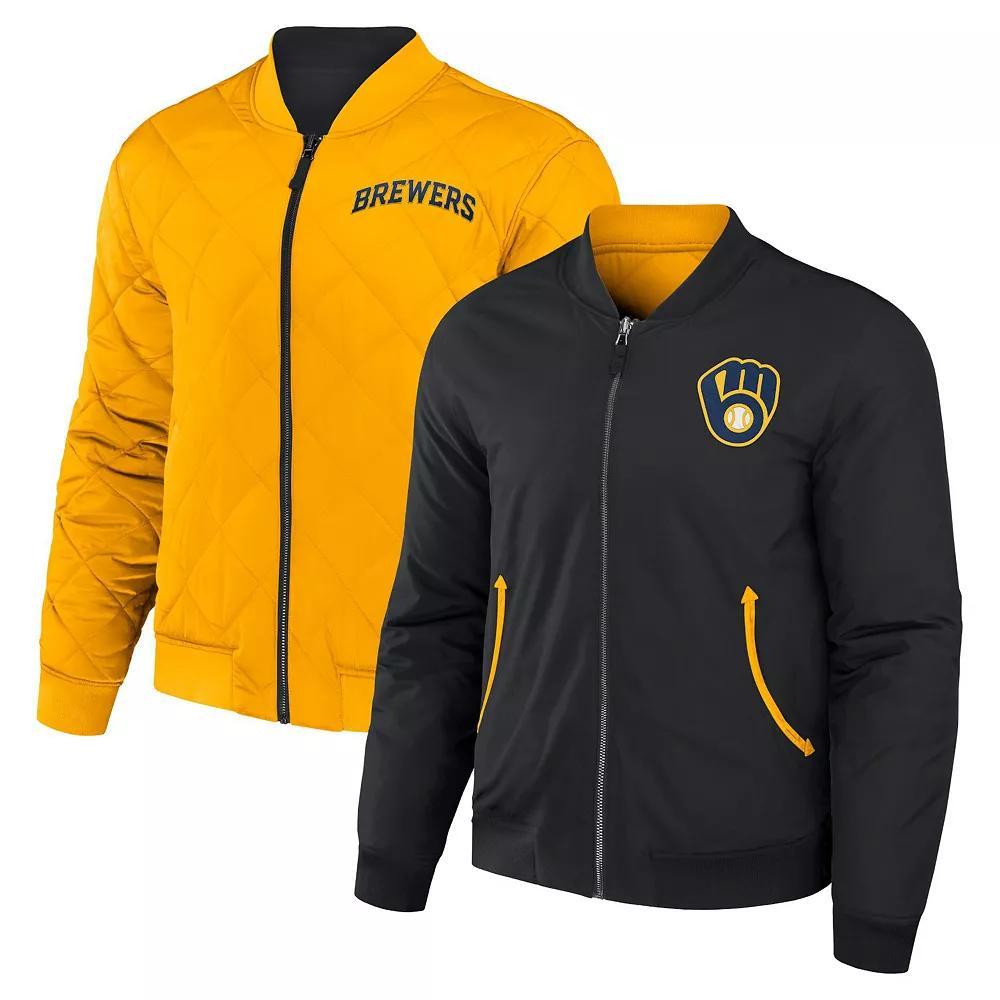 Men's Darius Rucker Collection by Fanatics Black/Gold Milwaukee Brewers Reversible Full-Zip Bomber Jacket, Size: XL Product Image
