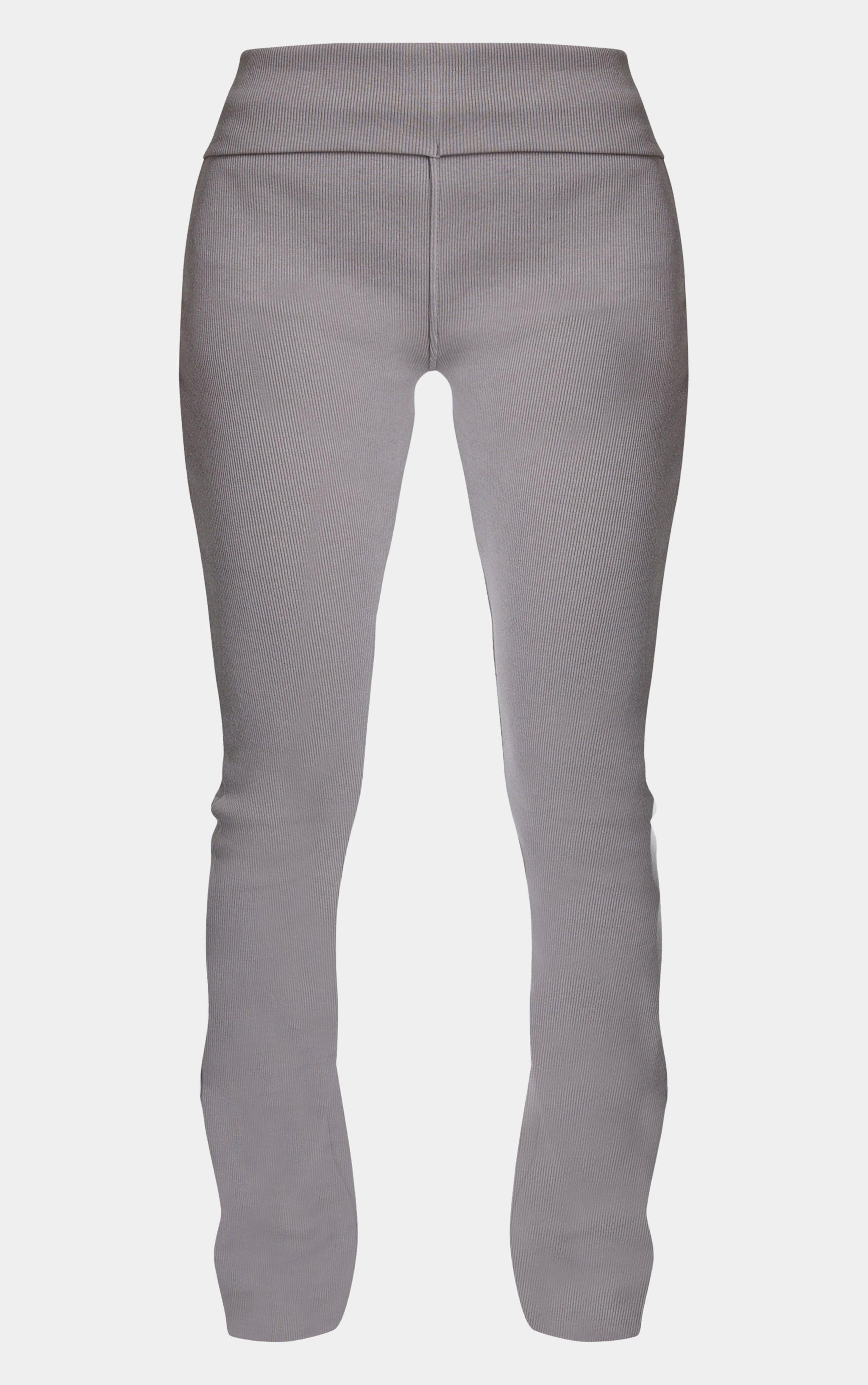 Charcoal Rib Fold Over Waist Flared Pants Product Image