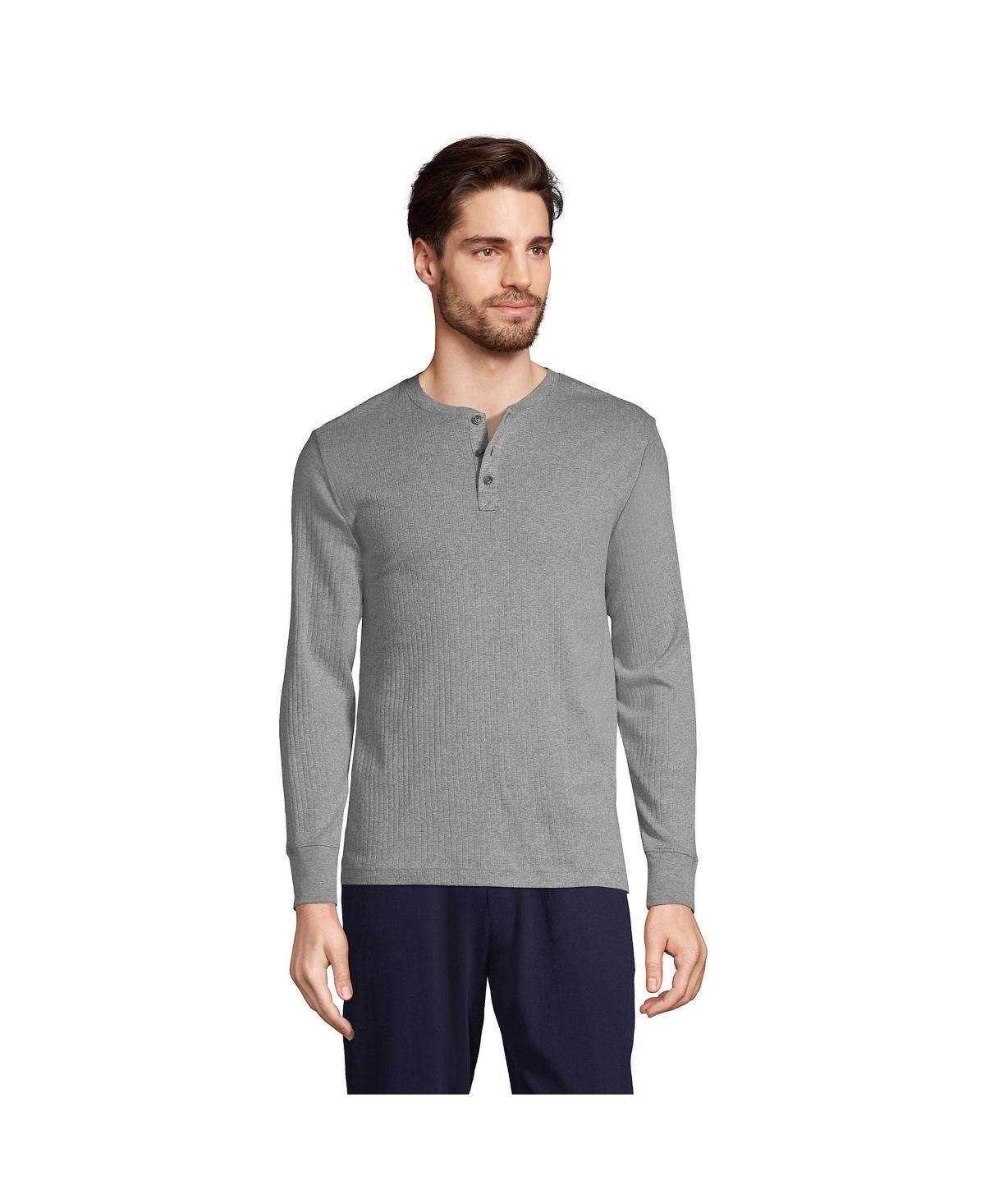 Men's Lands' End Ribbed Pajama Sleep Henley, Size: XXL, Grey Heather Product Image
