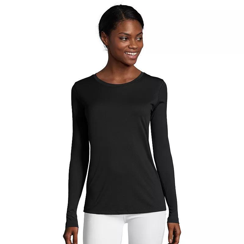 Women's Hanes® Cool Dri Long-Sleeve Performance Tee, Size: XL, Black Product Image
