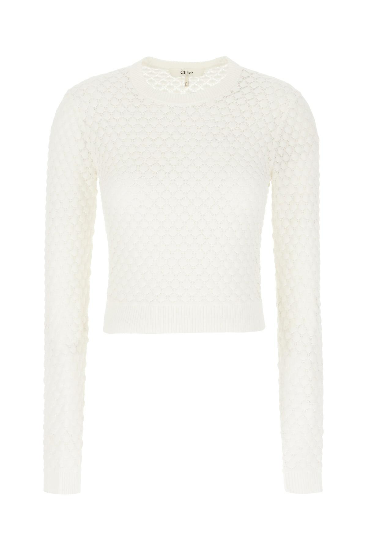 CHLOÉ Ivory Cotton Sweater In Bianco Product Image