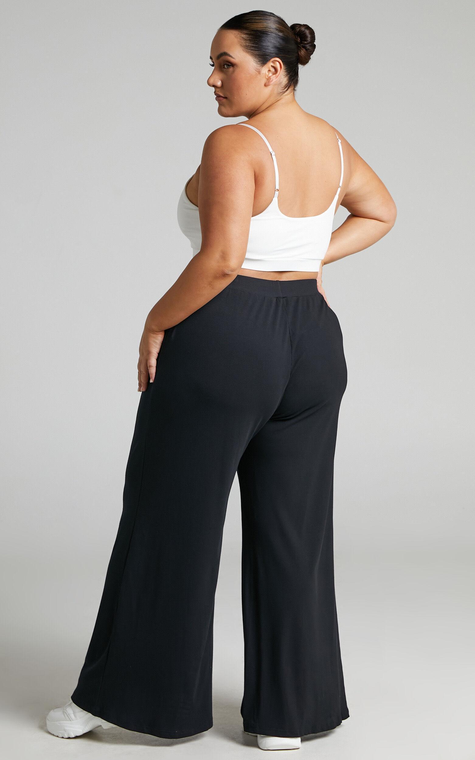 Amalthea Pants - High Waisted Jersey Rib Wide Leg Pants in Black Product Image