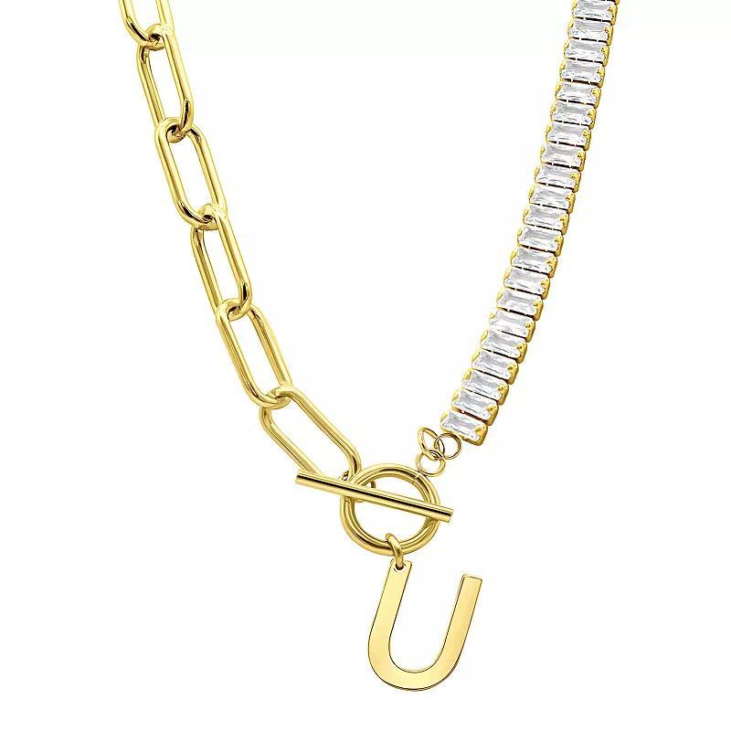 Adornia Gold Tone Half Crystal & Half Paperclip Initial Toggle Necklace, Women's, Size: 17", J Product Image