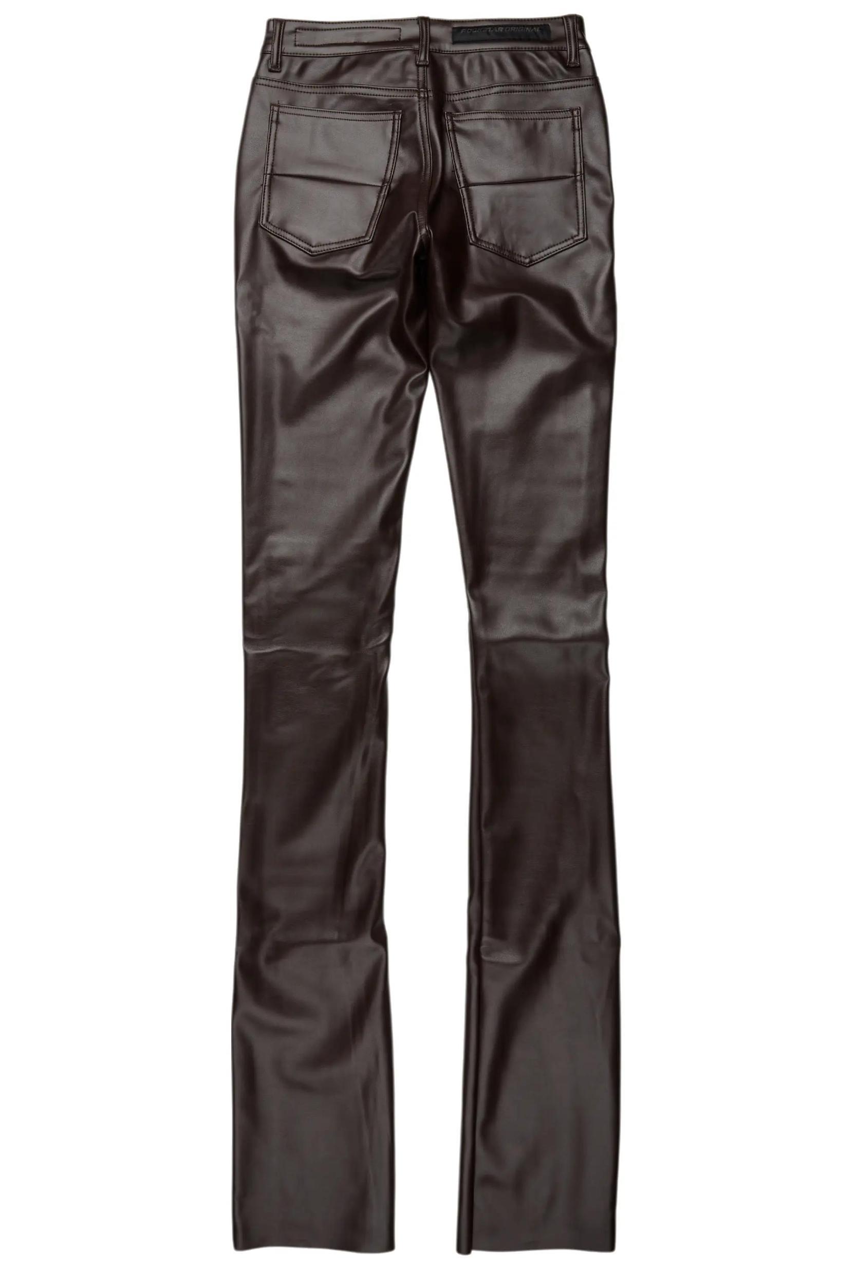 Petrus Brown PU Stacked Flare Leather Jean Male Product Image