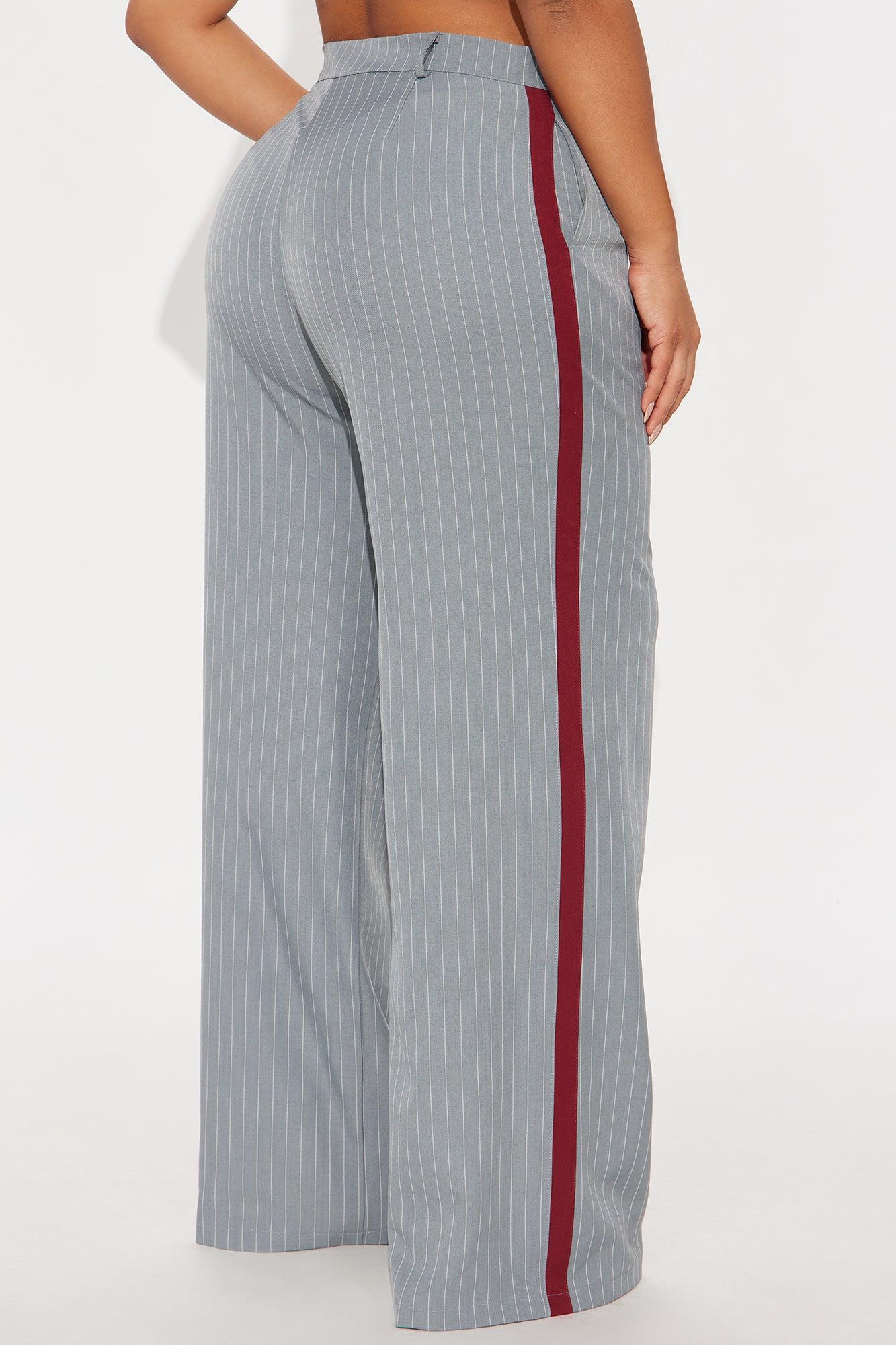 Different From The Rest Pinstripe Wide Leg Trouser Pant - Grey/combo Product Image