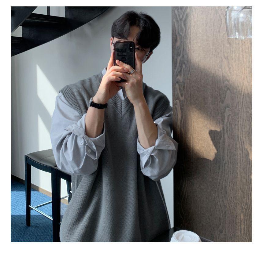 V-Neck Plain Sweater Vest Product Image