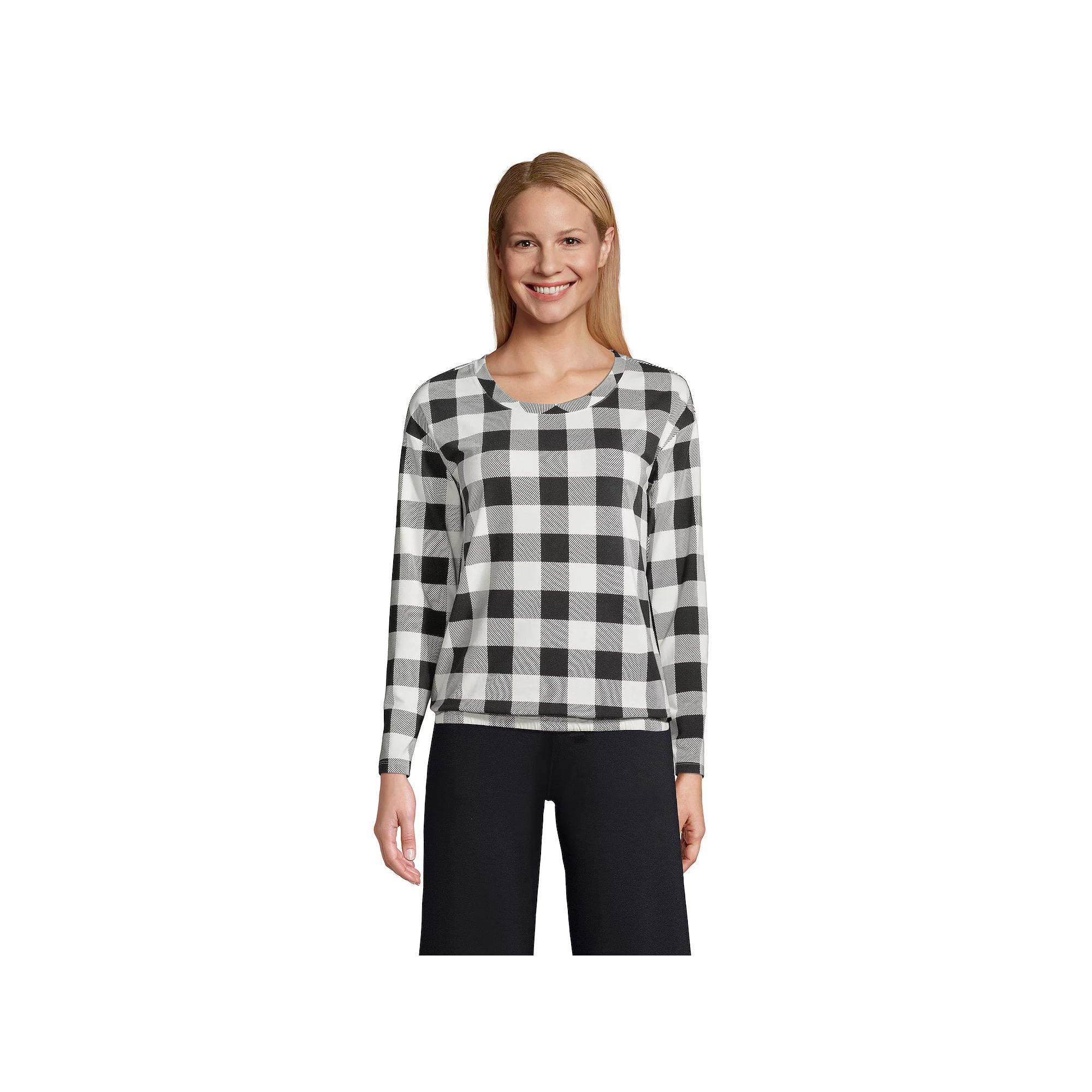 Women's Lands' End Long Sleeve Pajama Top, Size: XS, Black Ivory Buffalo Product Image