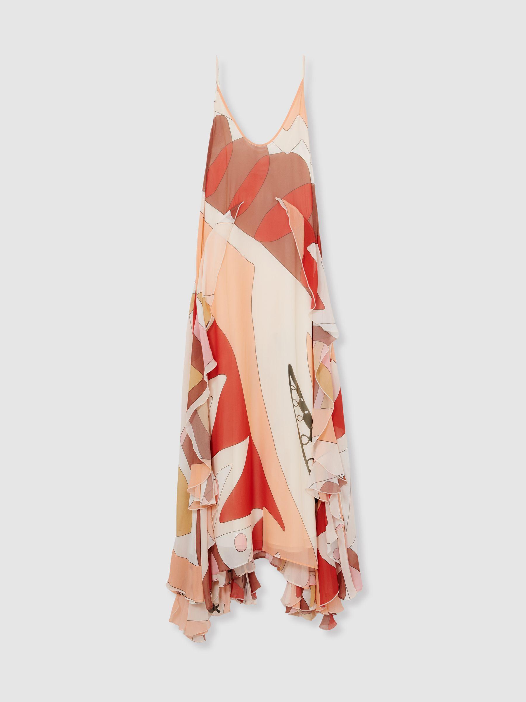 Printed Ruffle Trim Maxi Dress in Cream/Red Product Image