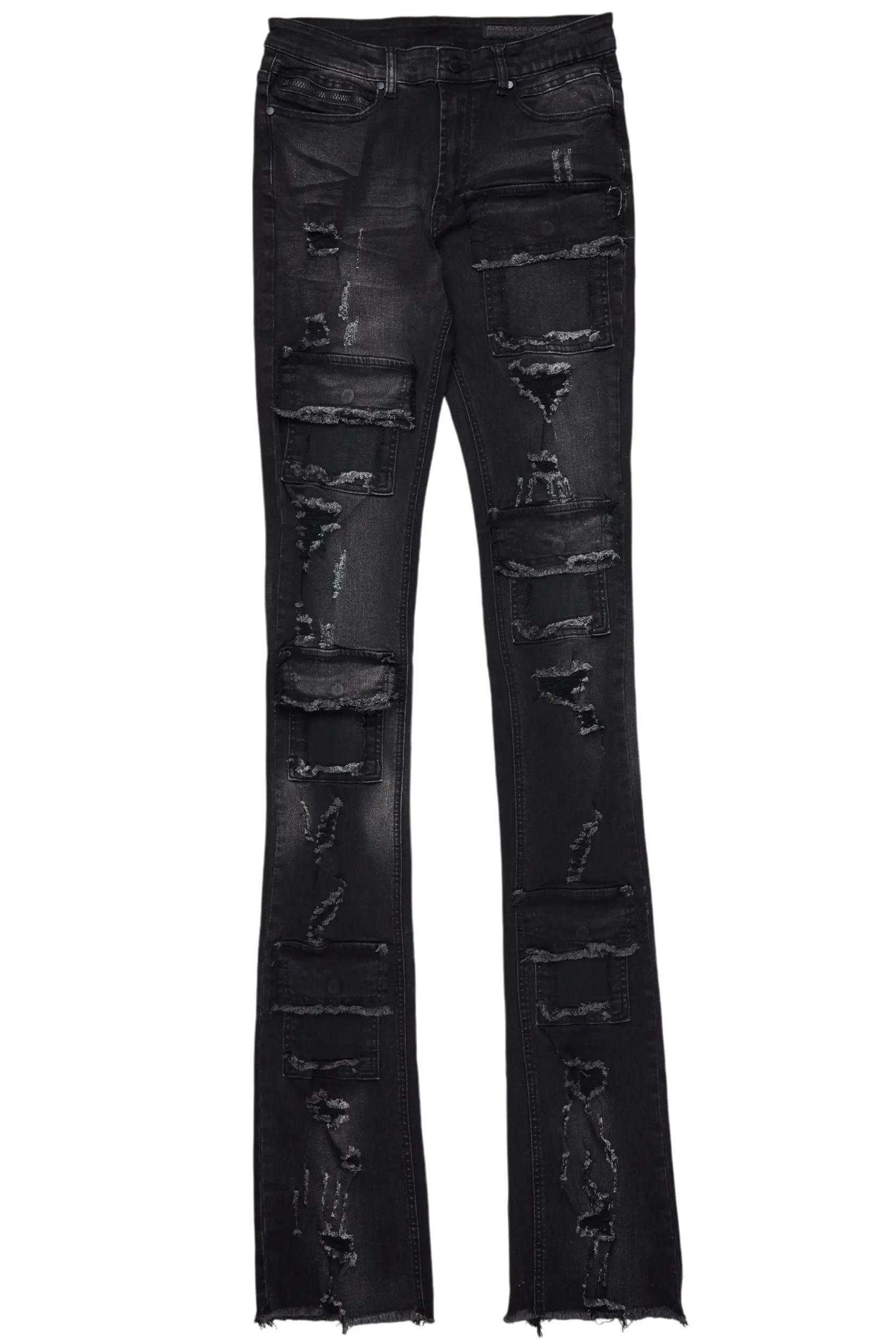 Pooja Jet Black Super Stacked Flare Jean Male Product Image