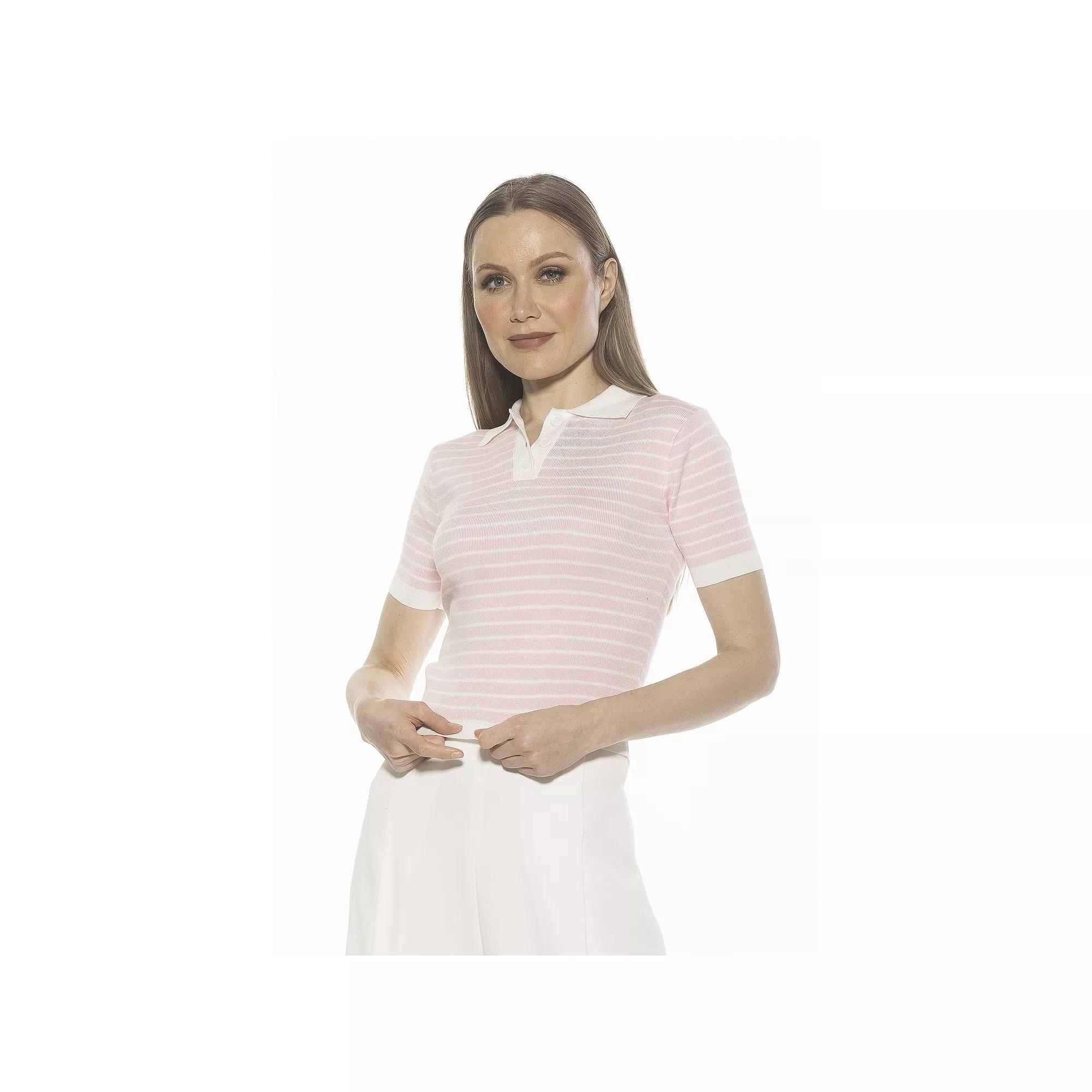Women's ALEXIA ADMOR Elani Short Sleeve Knit Polo Shirt, Size: Medium, Pink Product Image
