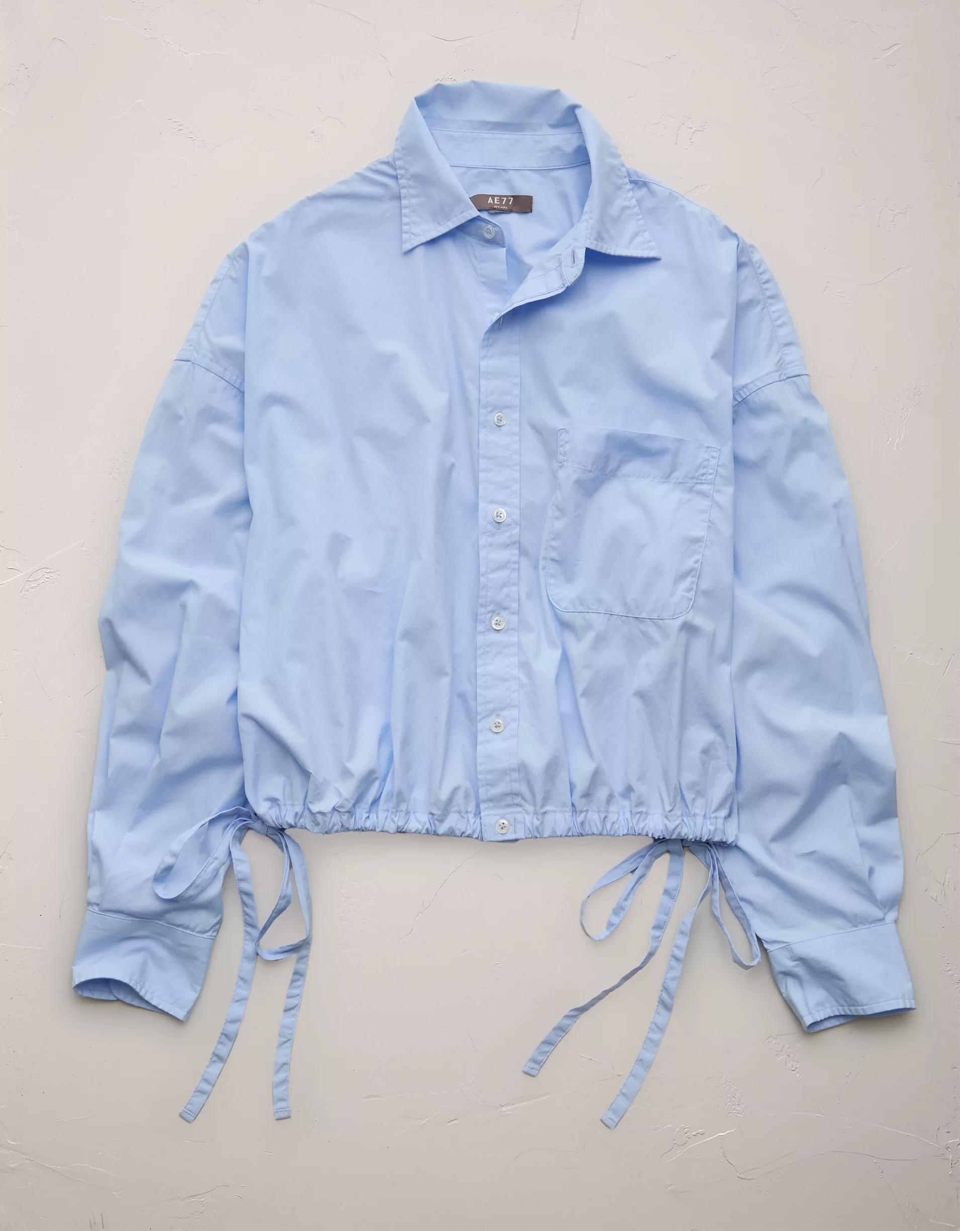 AE77 Premium Poplin Long-Sleeve Button-Up Bubble Shirt Product Image