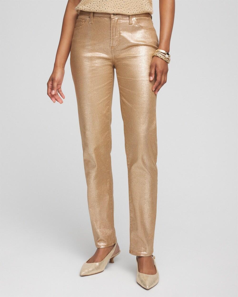 Girlfriend Coated Animal Print Jeans Product Image