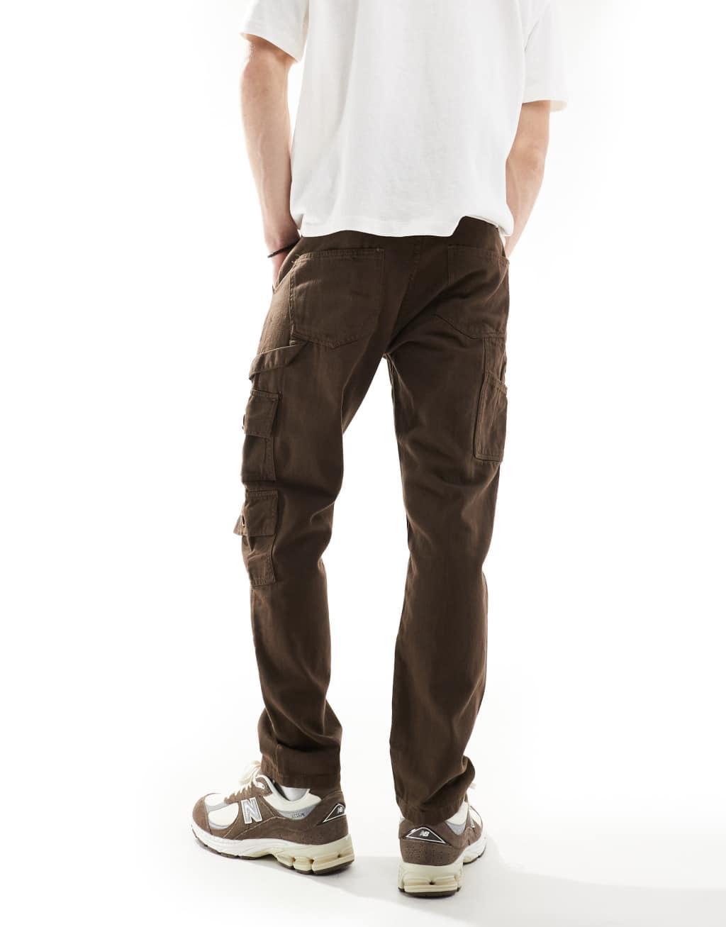 Another Influence utility carpenter straight leg pants in brown Product Image