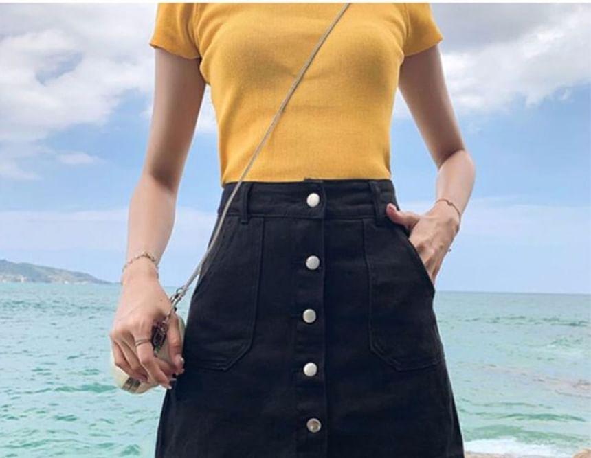 High Waist Denim Button-Up Skort Product Image