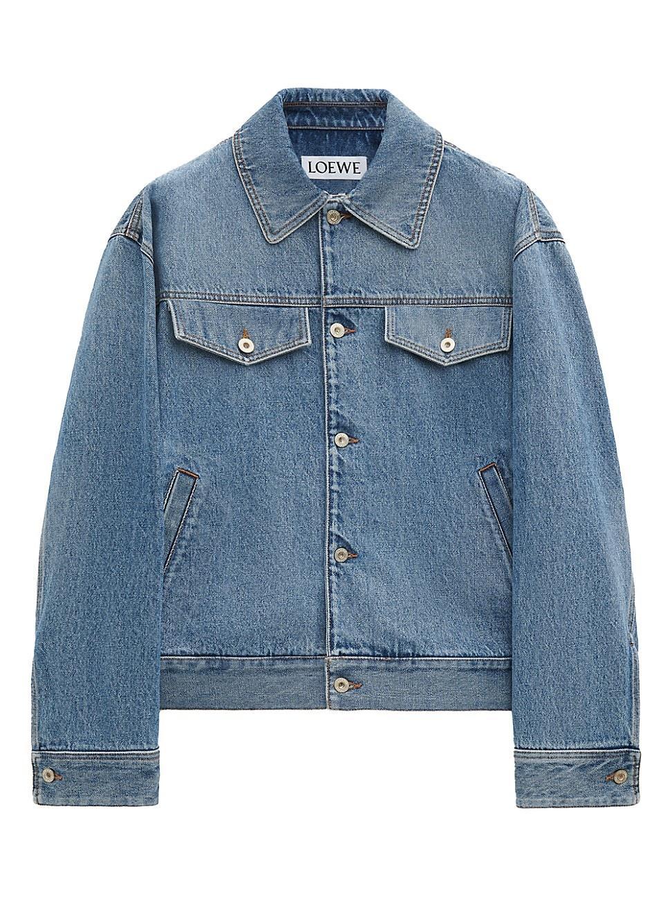 Mens Leather Patch Denim Jacket Product Image