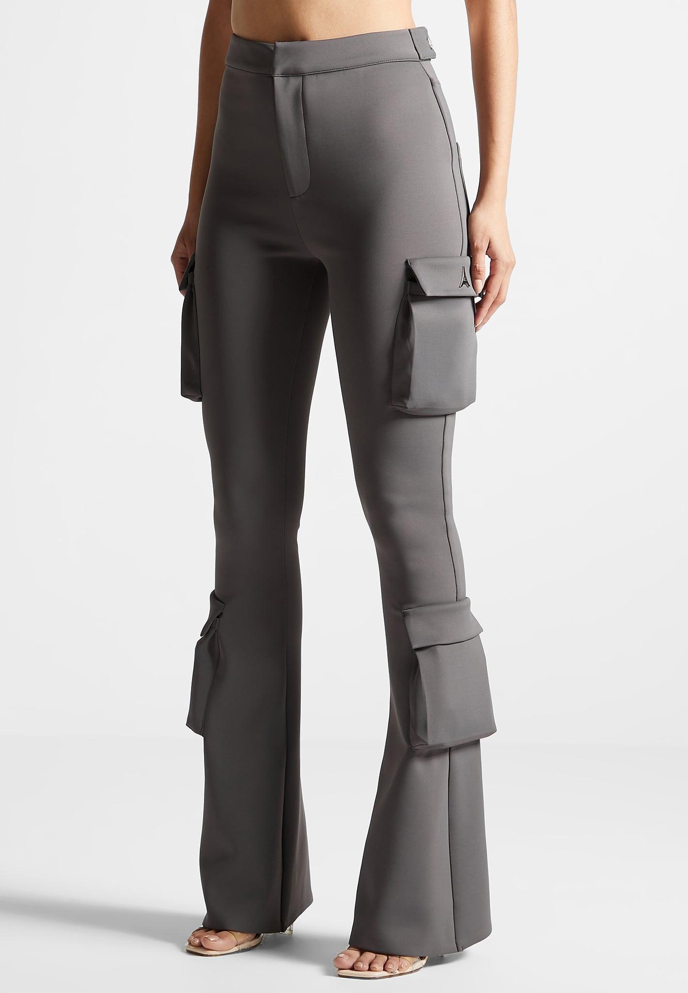Neoprene Cargo Fit and Flare Leggings - Grey Female Product Image