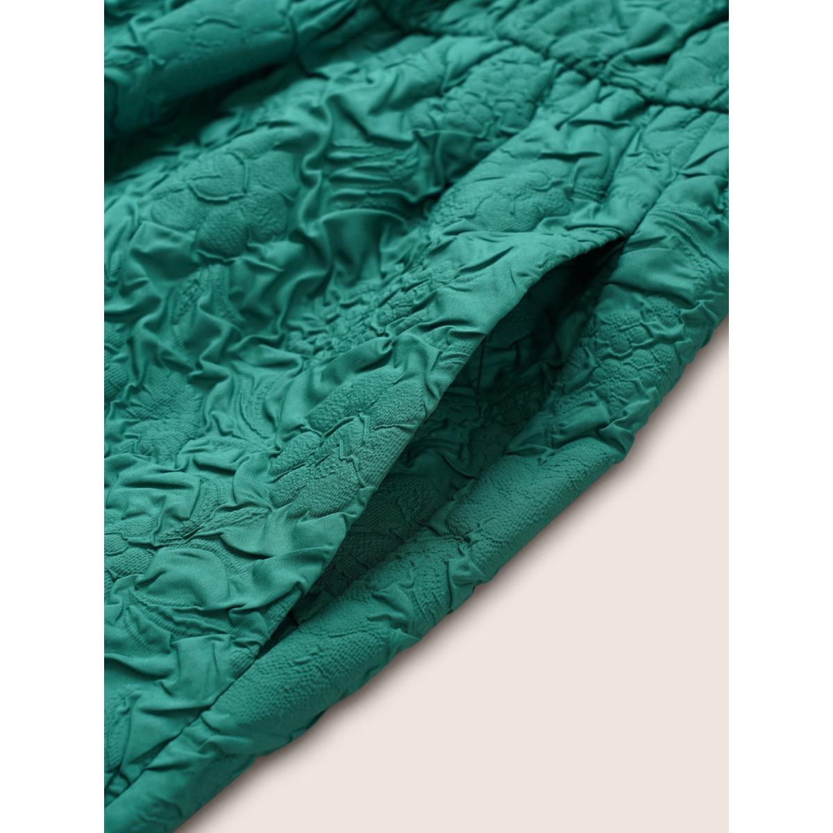 Plus Size Plisse Patchwork Flutter Hem Square Neck Dress Emerald Women Elegant Non Square Neck Half Sleeve Curvy Midi Dress BloomChic 12/L Product Image
