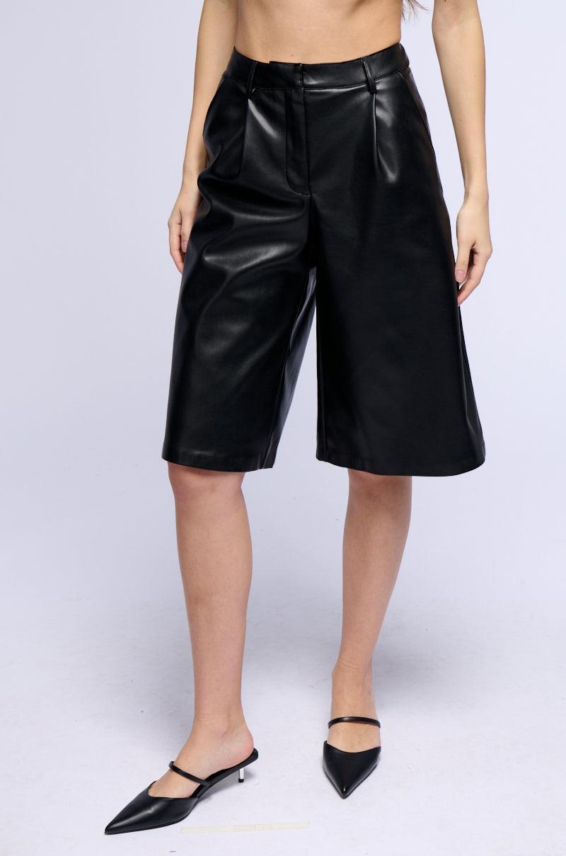 ZOE LONG FAUX LEATHER SHORTS IN BLACK Product Image