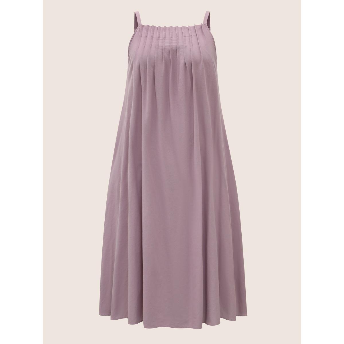 Plus Size Cotton Plain Pleated Loose Fit Cami Dress Heather Women Casual Ruffles Non Sleeveless Curvy BloomChic 30/6X Product Image