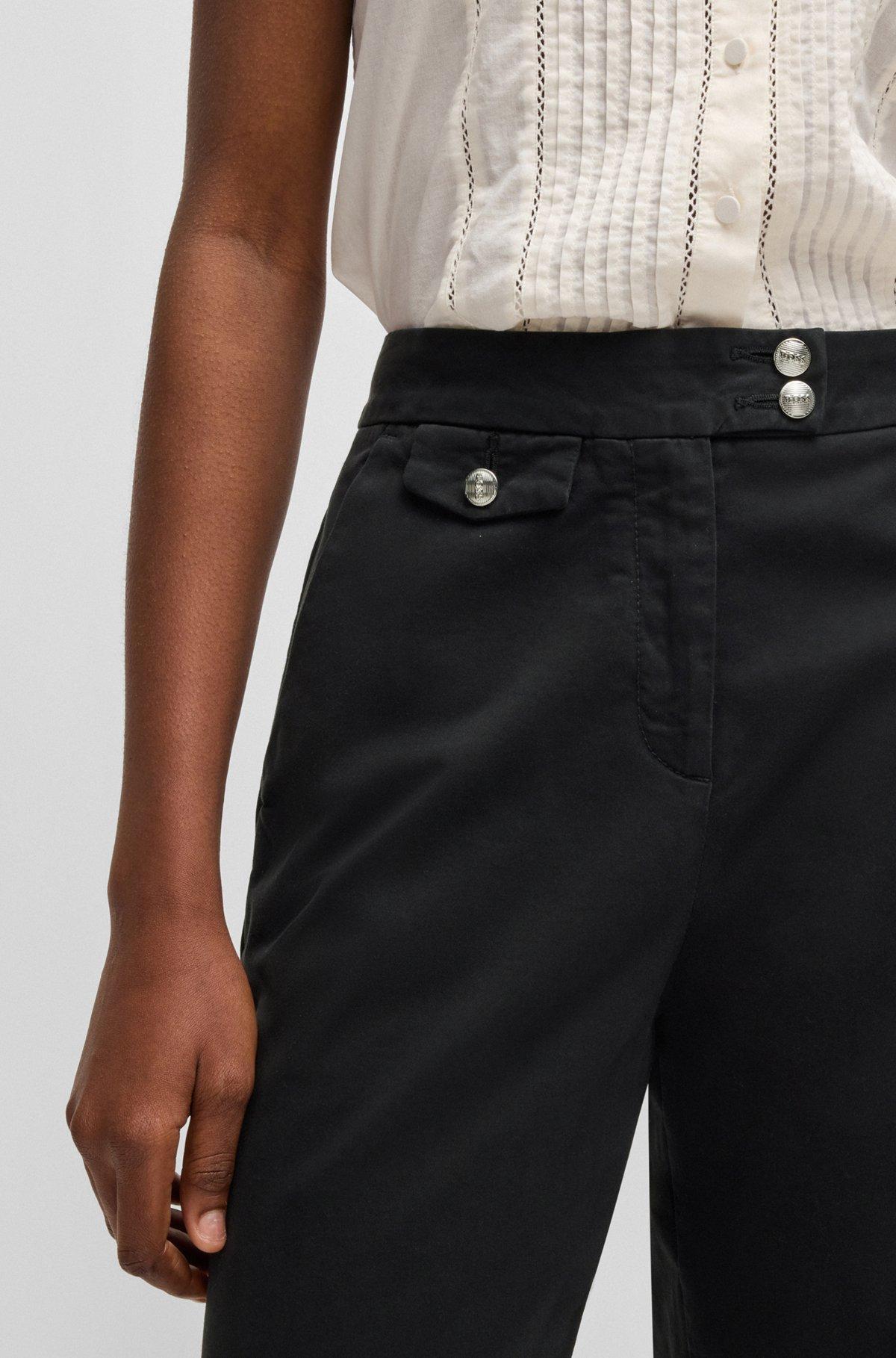 BOSS - Casual chinos in stretch-cotton satin - Black Product Image