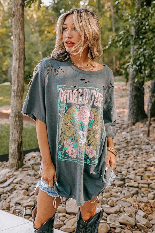 World Tour Oversized Distressed Tee in Charcoal Product Image