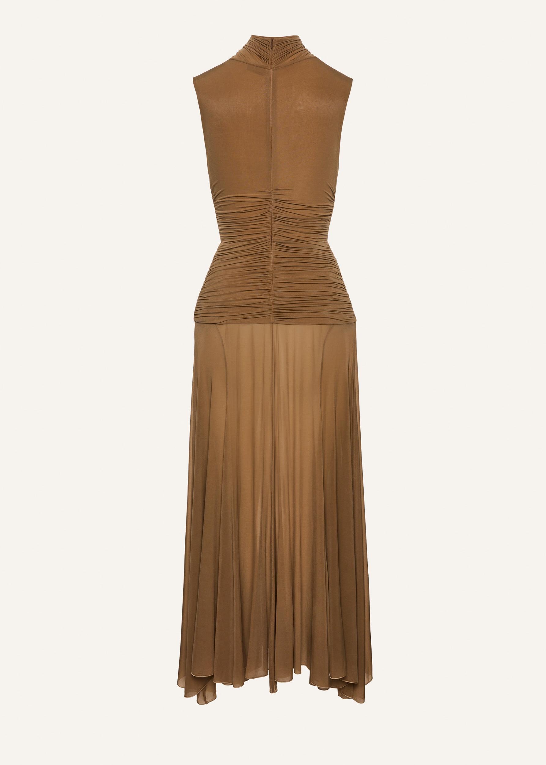 High-neck cupro midi dress in beige Product Image