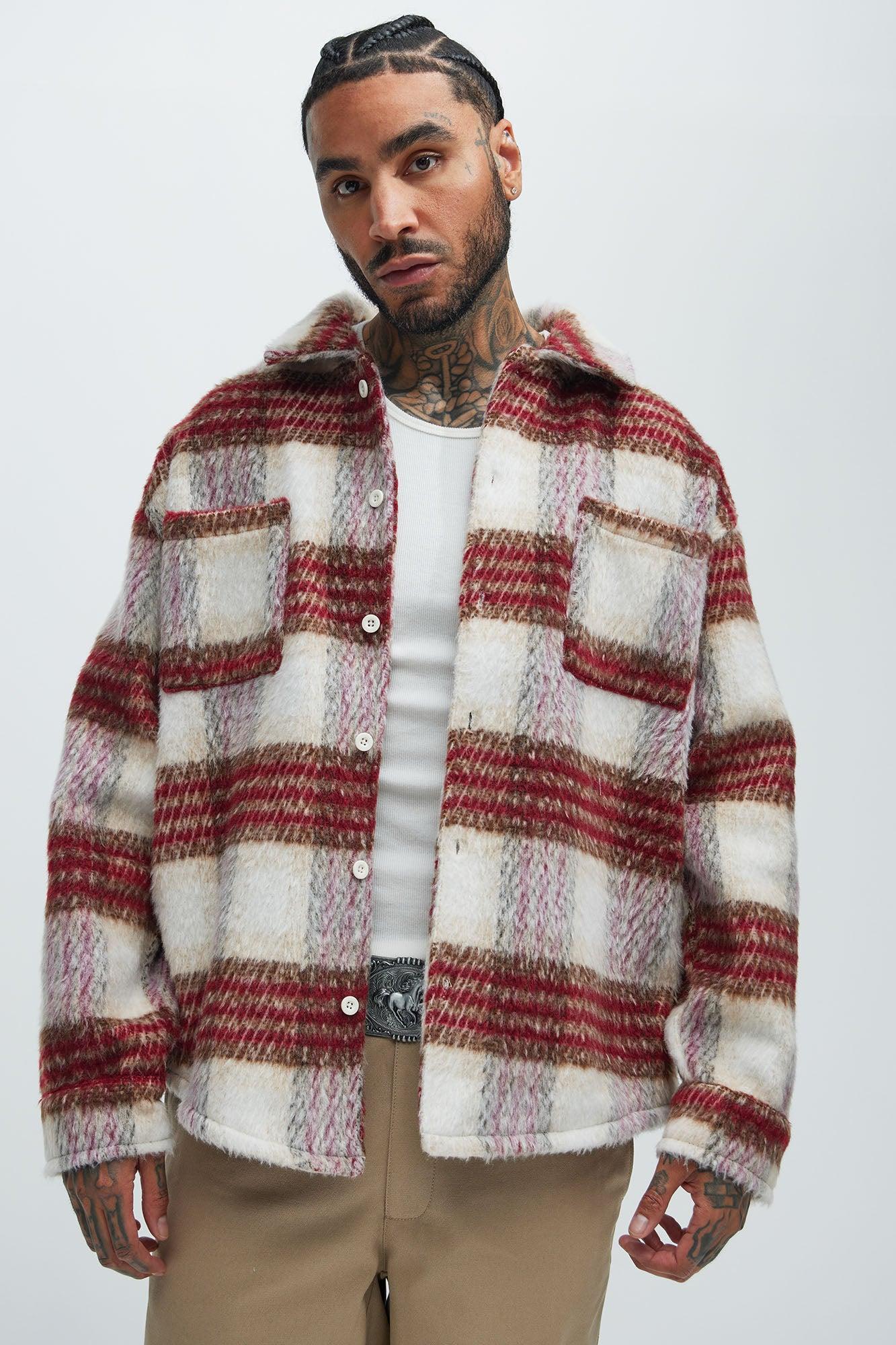 Move Up Plaid Shacket - Red/White Product Image