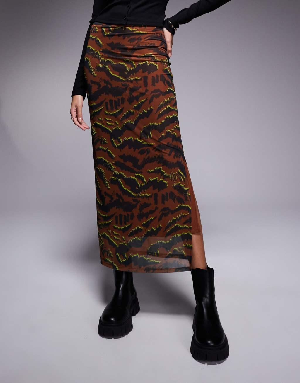 HUGO Red nataris maxi skirt in tiger print Product Image