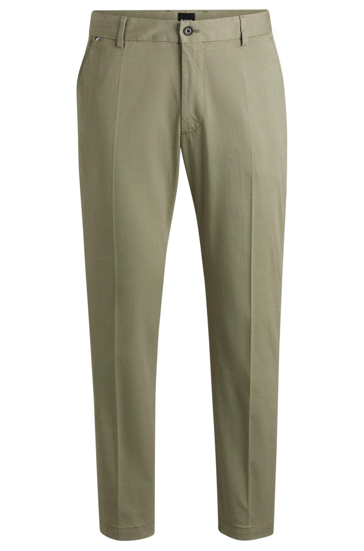 BOSS - Regular-fit trousers in printed stretch cotton - Green Product Image