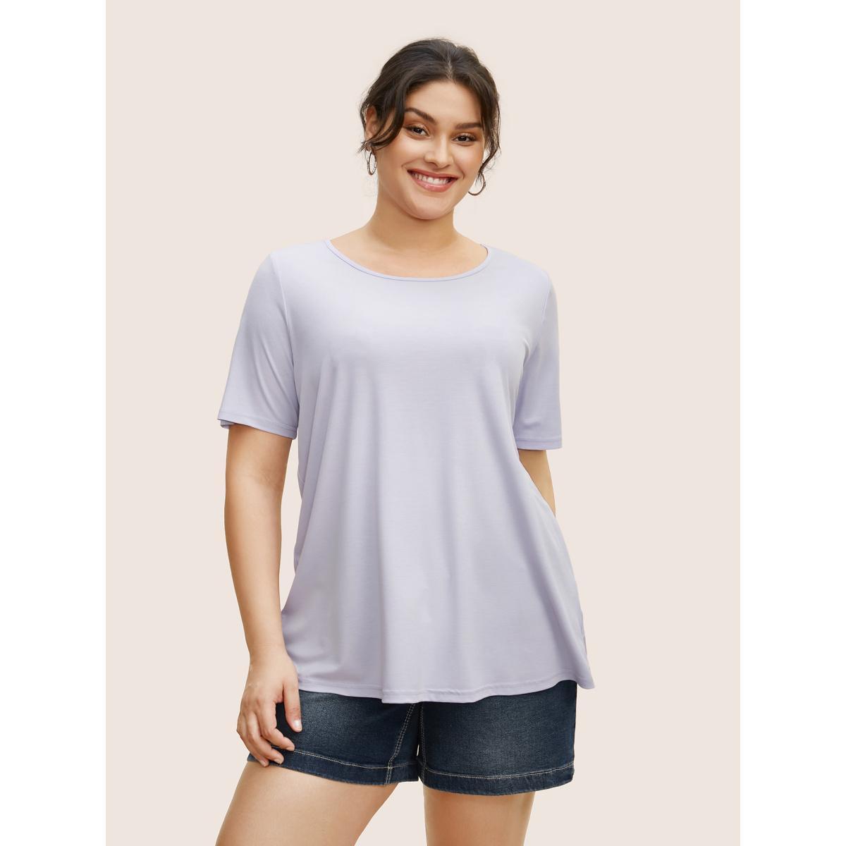 Plus Size Crew Neck Cut Out Wrap T-shirt Lilac Women Casual Cut-Out Round Neck Everyday T-shirts BloomChic 28/5X Product Image