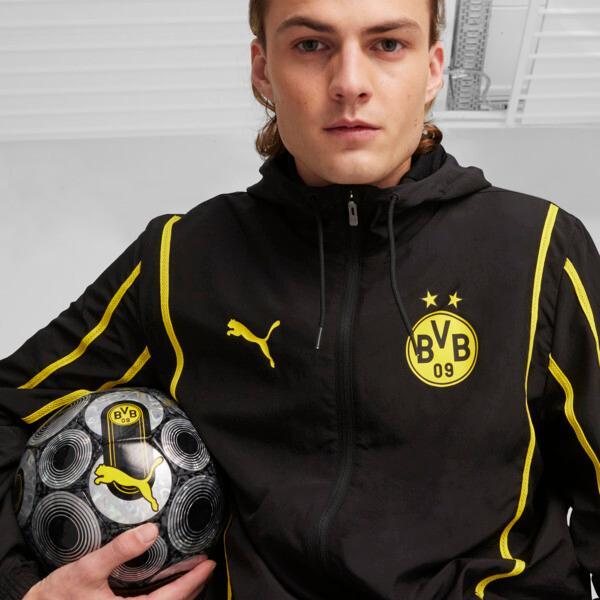 PUMA Borussia Dortmund Pre-Match Men's Woven Soccer Jacket in Black/Faster Yellow Product Image