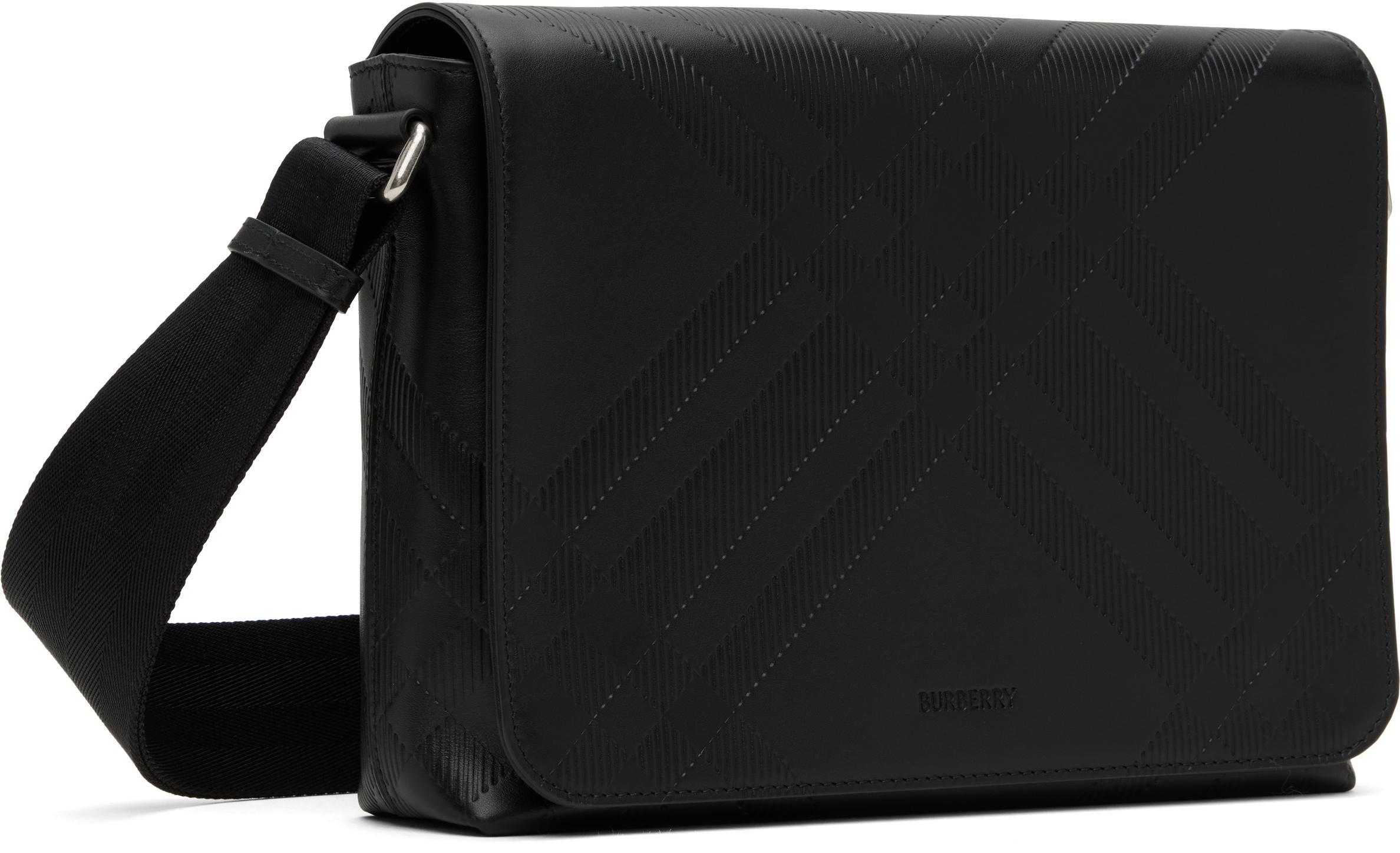 BURBERRY Black Embossed Check Messenger Bag Product Image