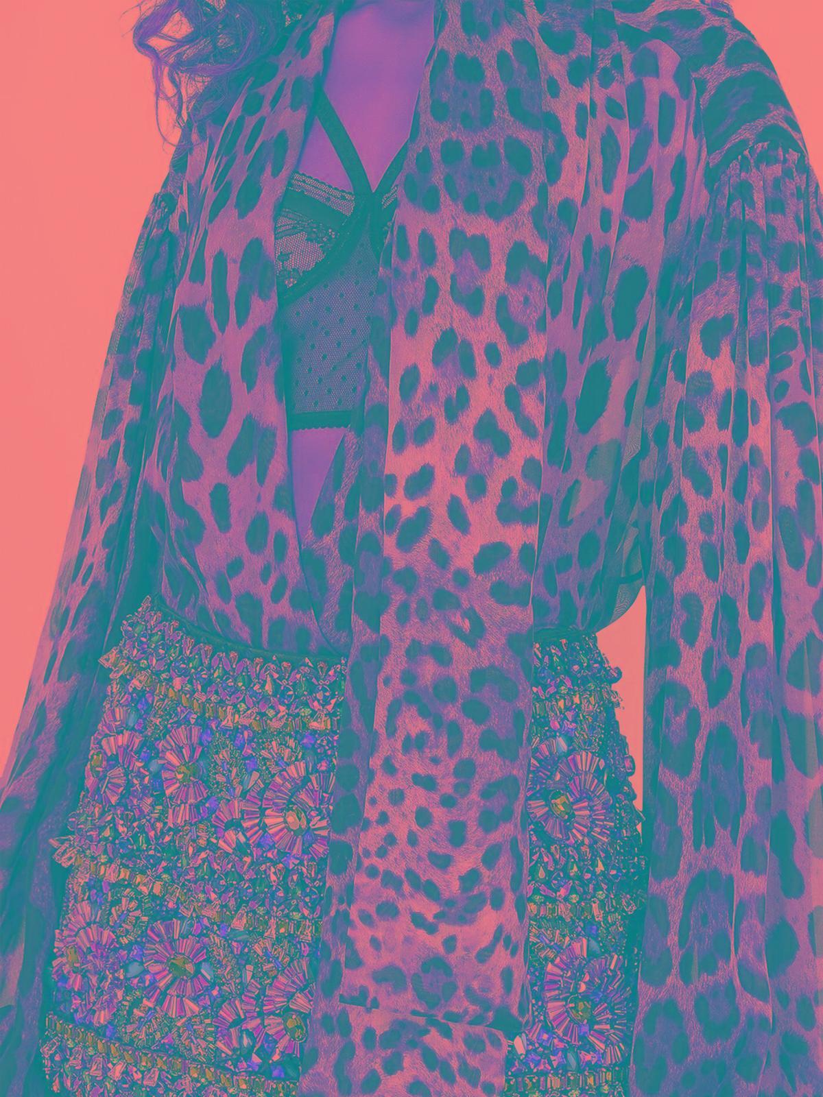 DOLCE & GABBANA Leopard-print Silk Pussy-bow Blouse In Beige Product Image