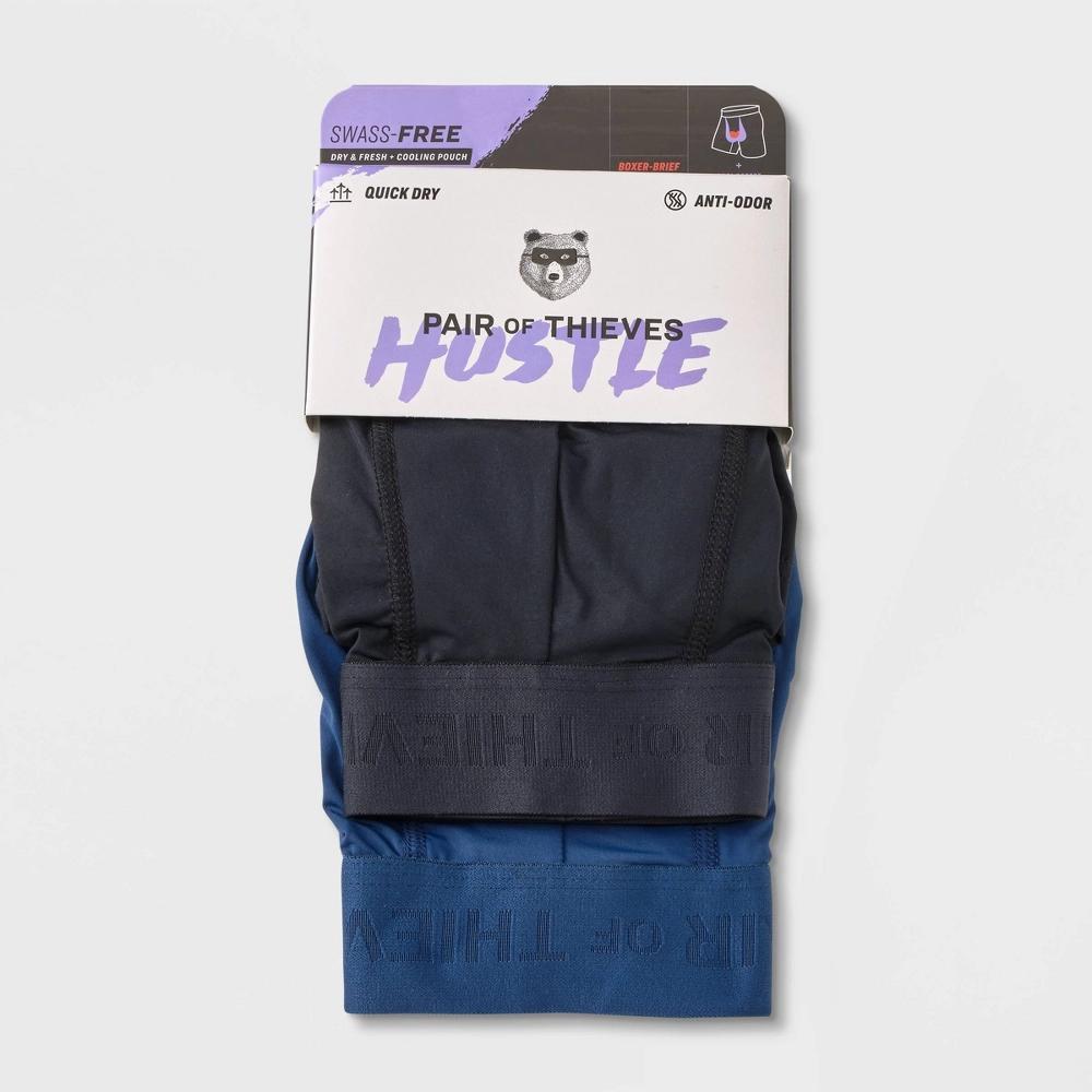 Pair of Thieves Men's Hustle Boxer Briefs 2pk - Black/Blue XL: Lightweight Knit, Full Waistband Elastic, Machine Washable Product Image