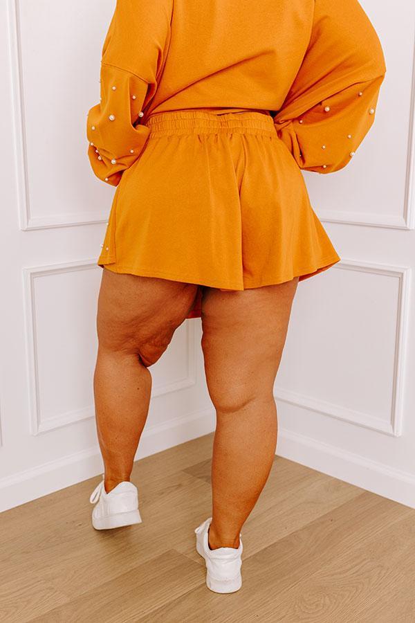Sideline Chic Pearl Embellished Crop Sweatshirt in Rust Curves Product Image