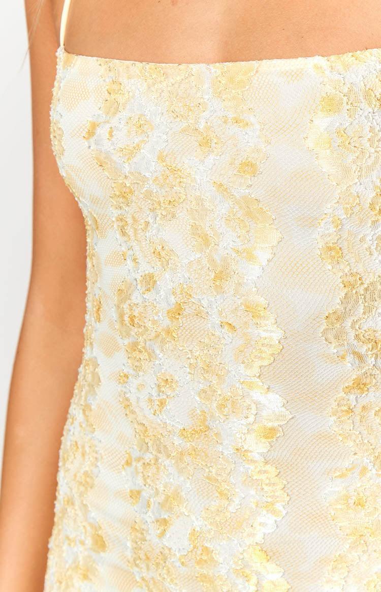 Beside Me Yellow Lace Maxi Dress Product Image