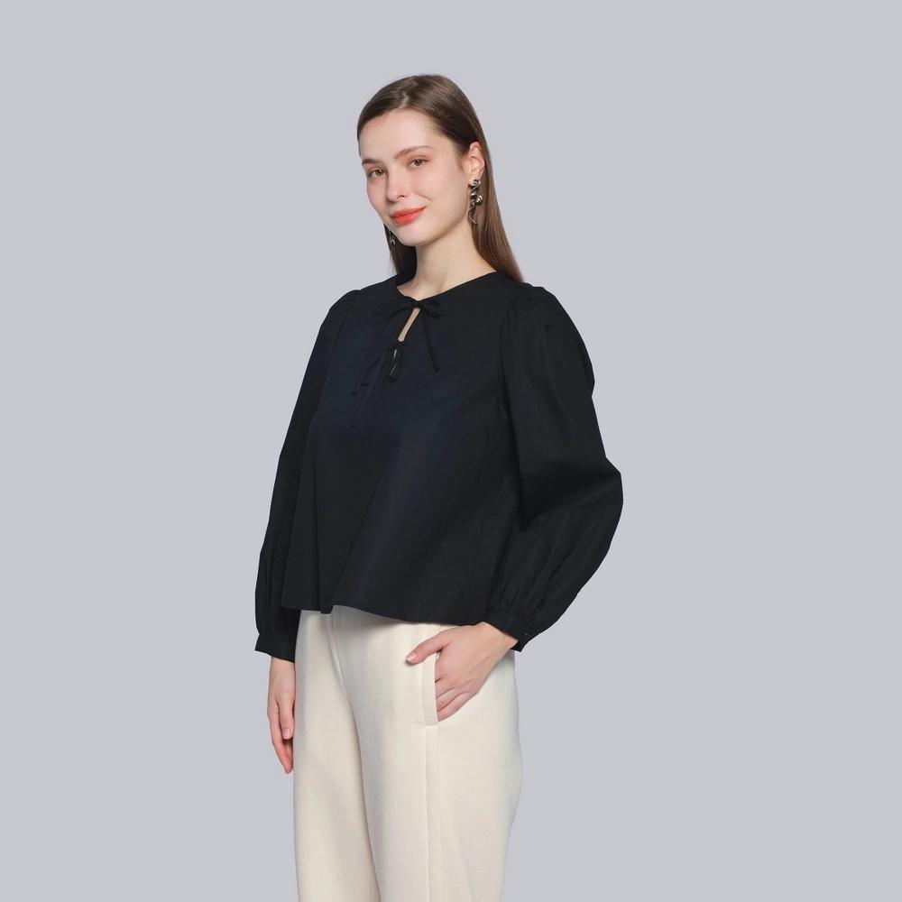 Women's Balloon Long Sleeve Blouse - A New Day™ Black Product Image