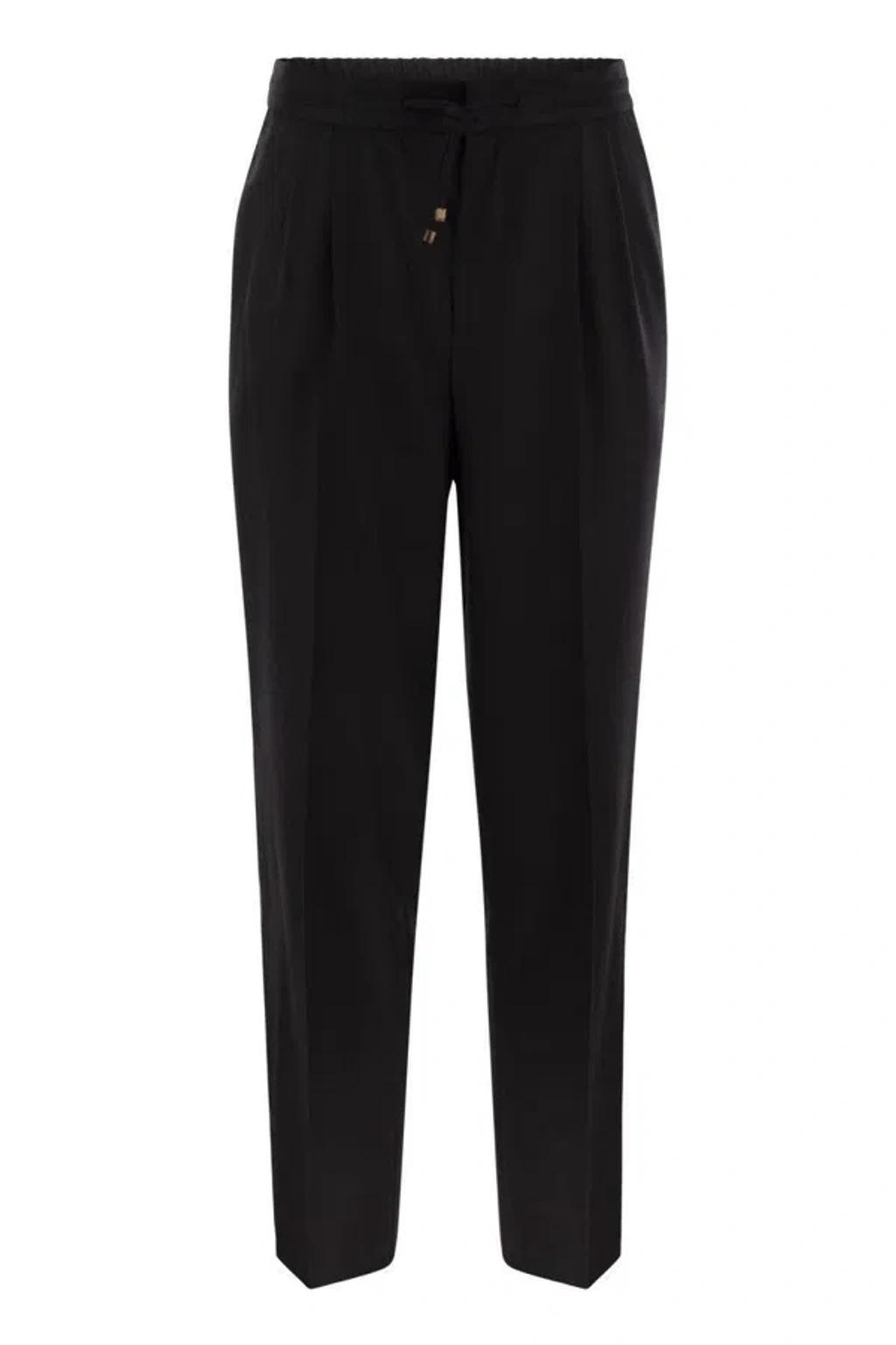 BRUNELLO CUCINELLI Leisure Fit Trousers In Garment-dyed Linen Gabardine With Drawstring And Double Darts In Black Product Image