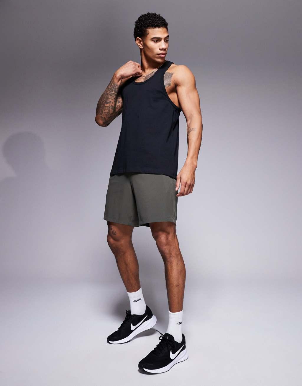 4505 Icon training cotton stringer tank top with quick dry finish in black  Product Image
