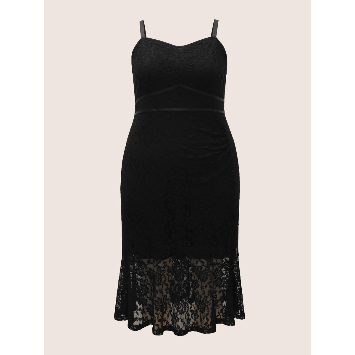 Plus Size Rose Crochet Lace Mesh Cami Dress Black Women Cocktail Non Sleeveless Curvy BloomChic 30/6X Product Image