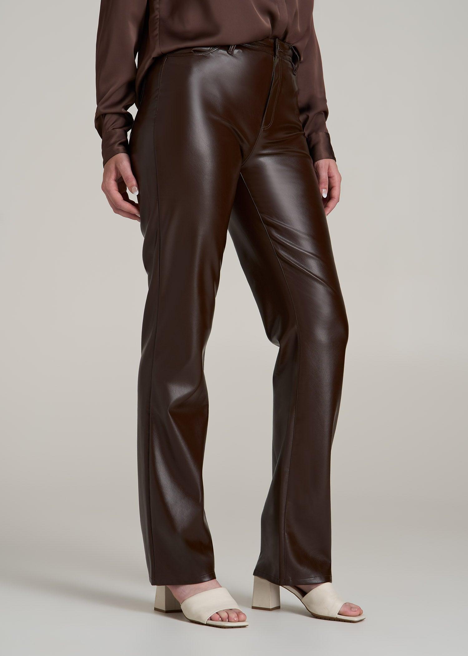 Faux Leather Straight Leg Pants for Tall Women in Espresso Product Image
